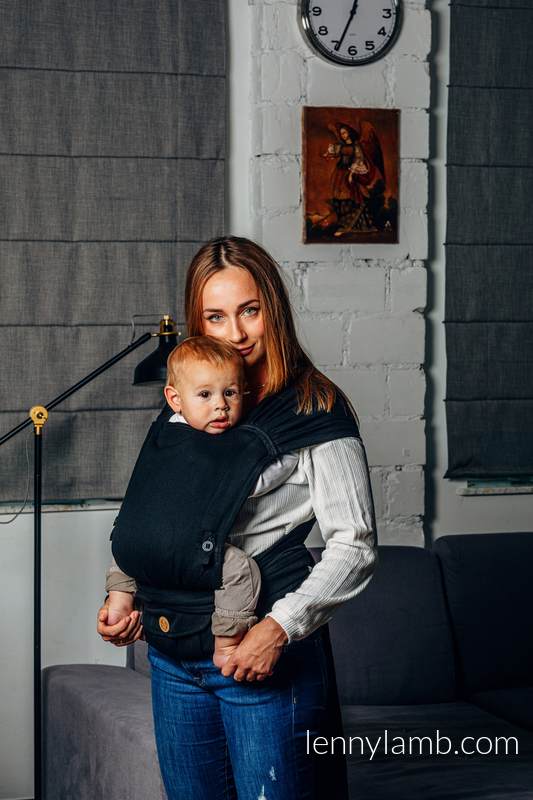Lenny Lamb - My First Baby Carrier - LennyHybrid Half Buckle LITTLE HERRINGBONE EBONY BLACK