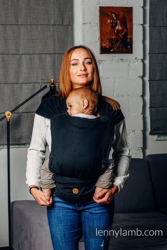 Lenny Lamb - My First Baby Carrier - LennyHybrid Half Buckle LITTLE HERRINGBONE EBONY BLACK