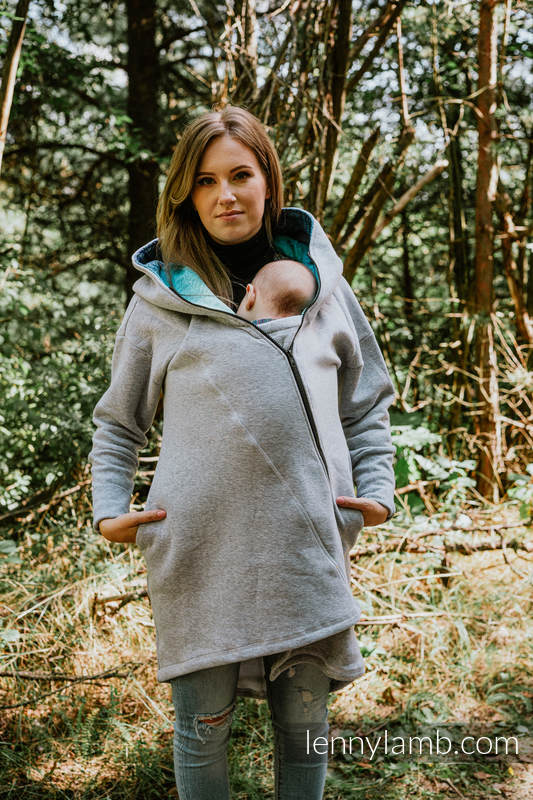 Lenny Lamb - Asymmetrical Hoodie - Grey Melange with Peacock's Tail Fantasy - size XXL XXL Lenny Lamb - Asymmetrical Hoodie - Grey Melange with Peacock's Tail Fantasy - size XXL XXL