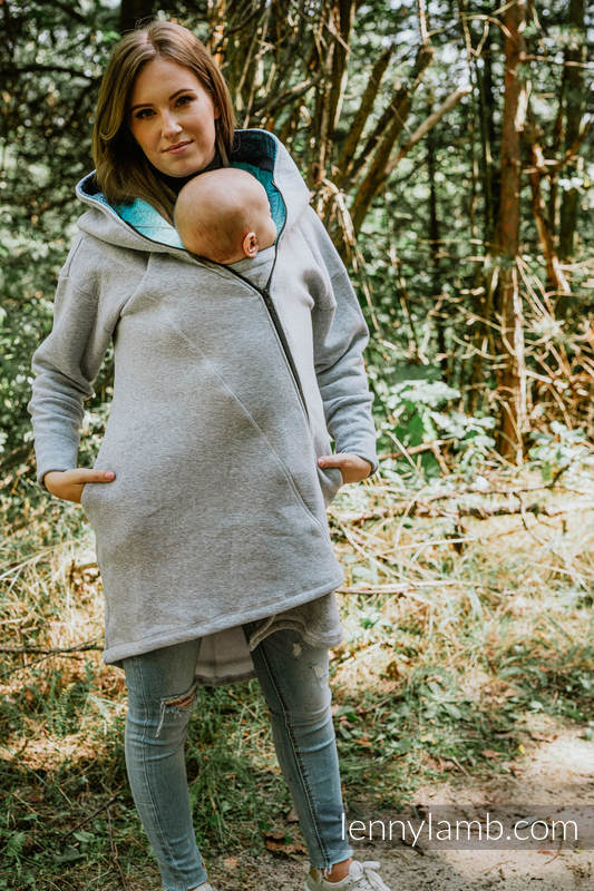Lenny Lamb - Asymmetrical Hoodie - Grey Melange with Peacock's Tail Fantasy - size L L Lenny Lamb - Asymmetrical Hoodie - Grey Melange with Peacock's Tail Fantasy - size L L
