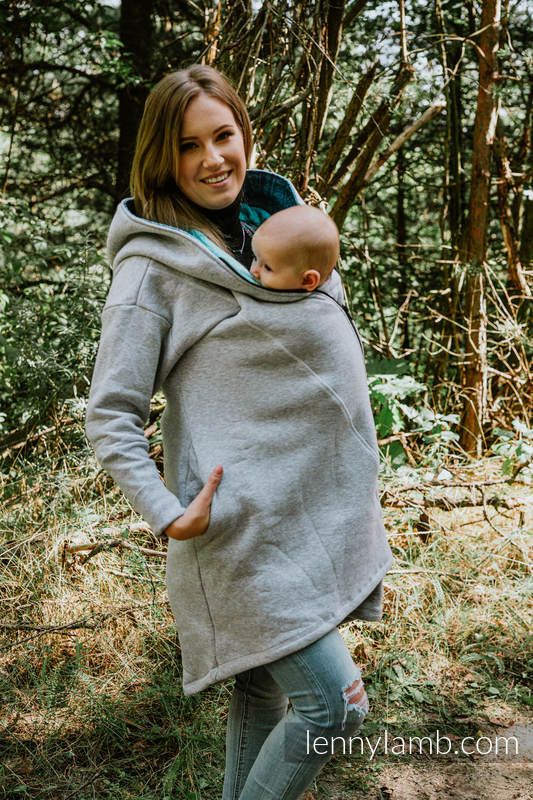 Lenny Lamb - Asymmetrical Hoodie - Grey Melange with Peacock's Tail Fantasy - size M M Lenny Lamb - Asymmetrical Hoodie - Grey Melange with Peacock's Tail Fantasy - size M M