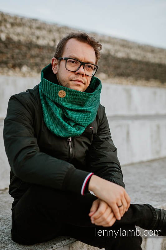Lenny Lamb - Snood Scarf (100% cotton) - LITTLE HERRINGBONE EMERALD & BLACK LITTLE HERRINGBONE EMERALD BLACK