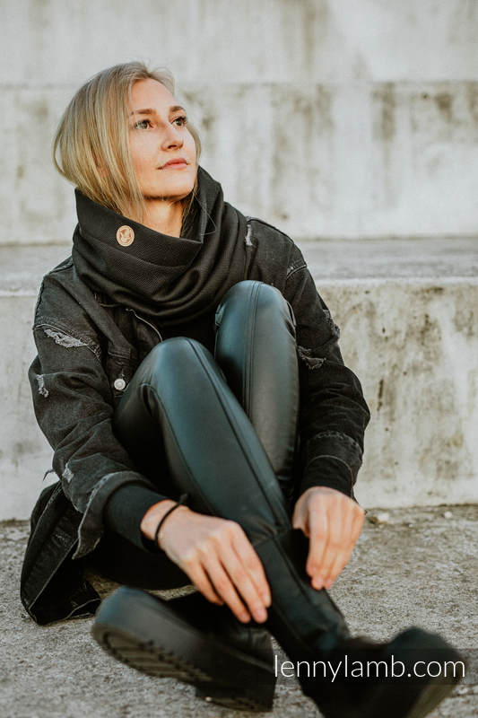 Lenny Lamb - Snood Scarf (100% cotton) - LITTLE HERRINGBONE EBONY BLACK & BLACK LITTLE HERRINGBONE EBONY BLACK BLACK