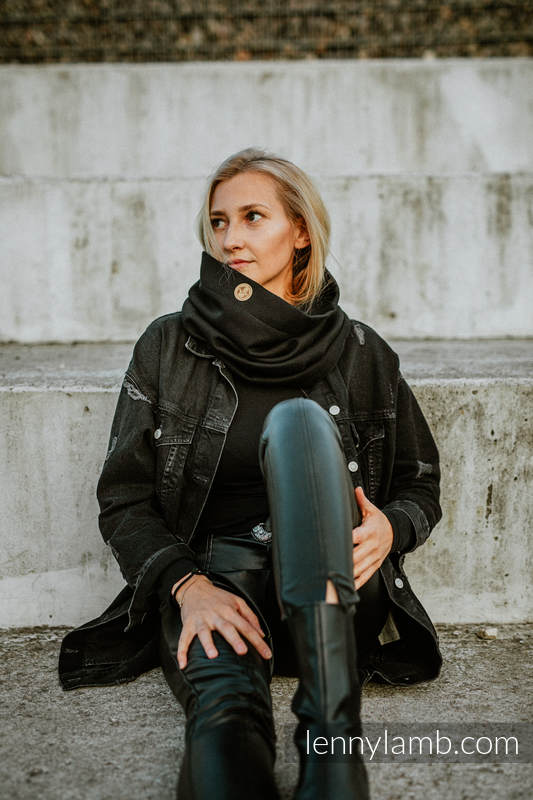 Lenny Lamb - Snood Scarf (100% cotton) - LITTLE HERRINGBONE EBONY BLACK & BLACK LITTLE HERRINGBONE EBONY BLACK BLACK