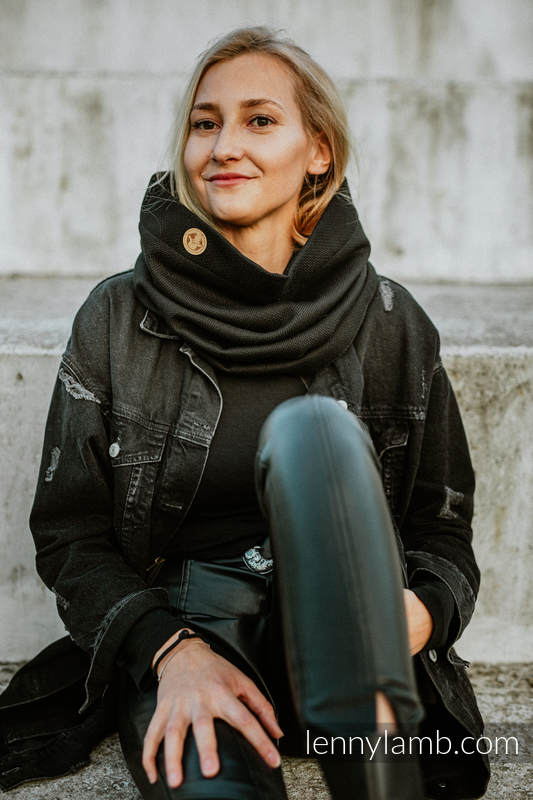 Lenny Lamb - Snood Scarf (100% cotton) - LITTLE HERRINGBONE EBONY BLACK & BLACK LITTLE HERRINGBONE EBONY BLACK BLACK