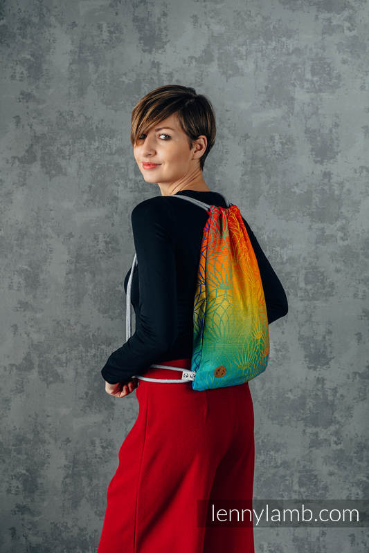 Lenny Lamb - Sackpack made of wrap fabric (100% cotton) - RAINBOW LOTUS - standard size 32cmx43cm RAINBOW LOTUS Lenny Lamb - Sackpack made of wrap fabric (100% cotton) - RAINBOW LOTUS - standard size 32cmx43cm RAINBOW LOTUS