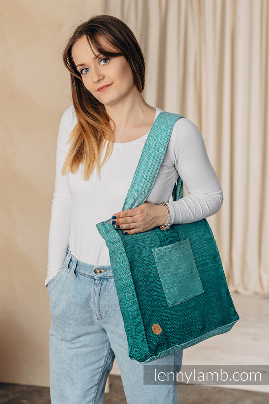 Lenny Lamb - Shoulder bag made of wrap fabric (100% cotton) - LITTLE HERRINGBONE OMBRE GREEN - standard size 37cmx37cm LITTLE HERRINGBONE OMBRE GREEN