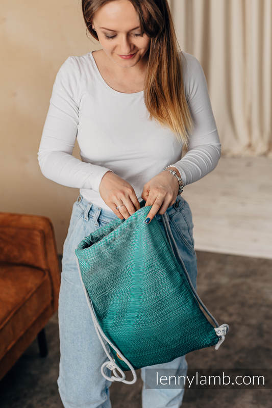 Lenny Lamb - Sackpack made of wrap fabric (100% cotton) - LITTLE HERRINGBONE OMBRE GREEN - standard size 32cmx43cm LITTLE HERRINGBONE OMBRE GREEN