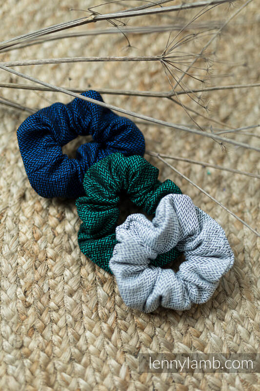 Lenny Lamb - Scrunchie - set of 3 - COBALT COBALT EMERALD LITTLE HERRINGBONE GREY