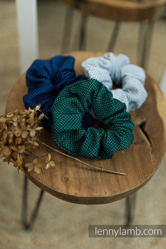 Lenny Lamb - Scrunchie - set of 3 - COBALT COBALT EMERALD LITTLE HERRINGBONE GREY
