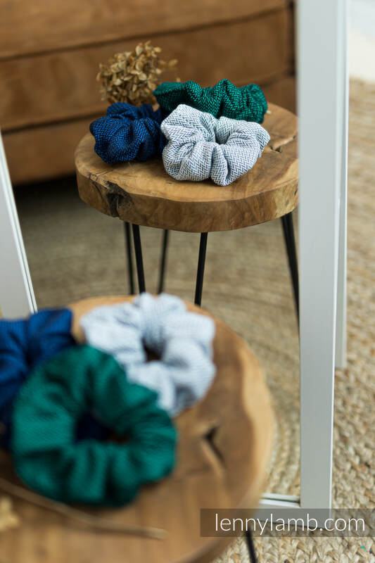 Lenny Lamb - Scrunchie - set of 3 - COBALT COBALT EMERALD LITTLE HERRINGBONE GREY