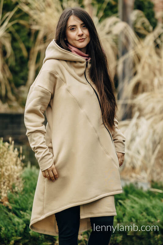 Lenny Lamb - Asymmetrical Hoodie - Beige with Wild Wine - Vineyard - size L L Lenny Lamb - Asymmetrical Hoodie - Beige with Wild Wine - Vineyard - size L L