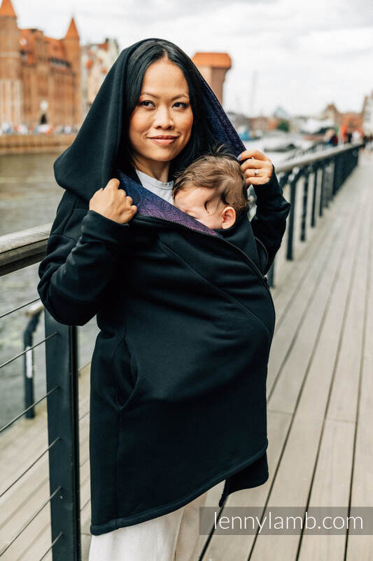 Lenny Lamb - Asymmetrical Hoodie - Black with Wild Wine - Bouquet - size XXS XXS