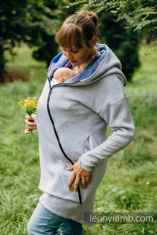 Lenny Lamb - Asymmetrical Hoodie - Grey Melange with Peacock's Tail Fantasy - size XXS XXS