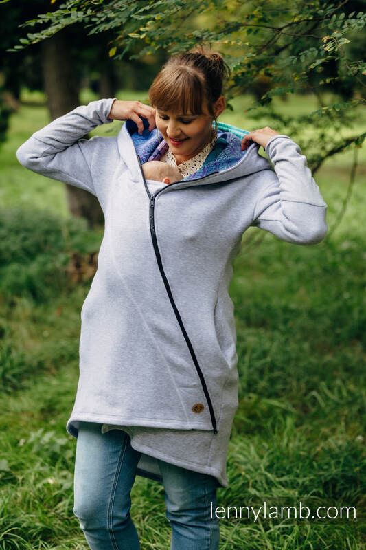 Lenny Lamb - Asymmetrical Hoodie - Grey Melange with Peacock's Tail Fantasy - size XXS XXS