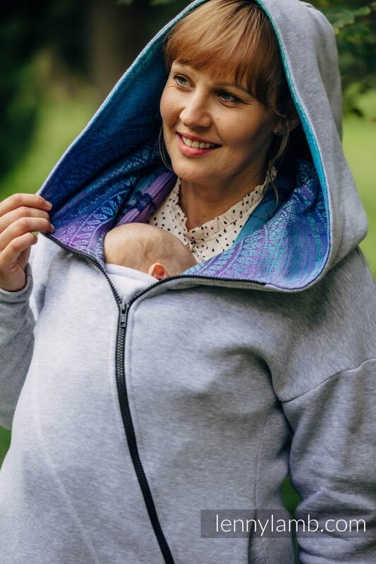 Lenny Lamb - Asymmetrical Hoodie - Grey Melange with Peacock's Tail Fantasy - size XXS XXS