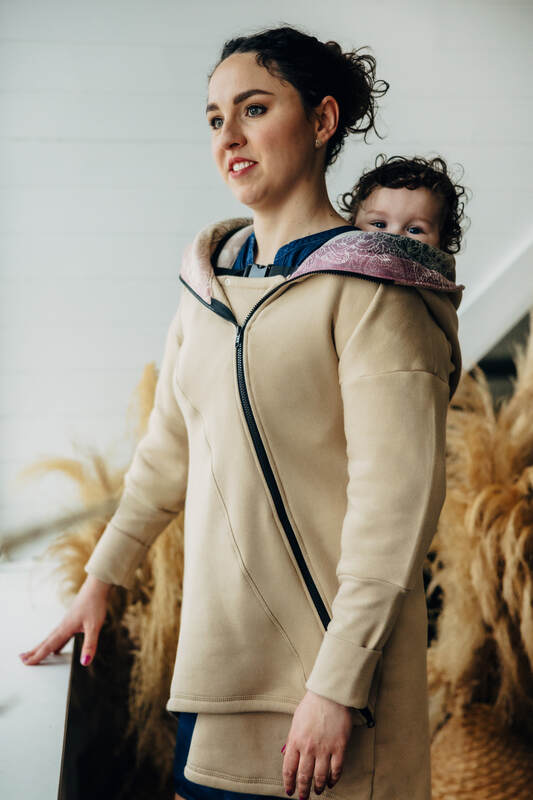 Lenny Lamb - Asymmetrical Hoodie - Beige with Wild Wine - Vineyard - size XL (grade B) XL B