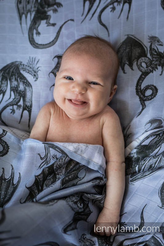 Lenny Lamb - Muslin Square - DRAGON BLACK & GREY (grade B) DRAGON BLACK GREY B