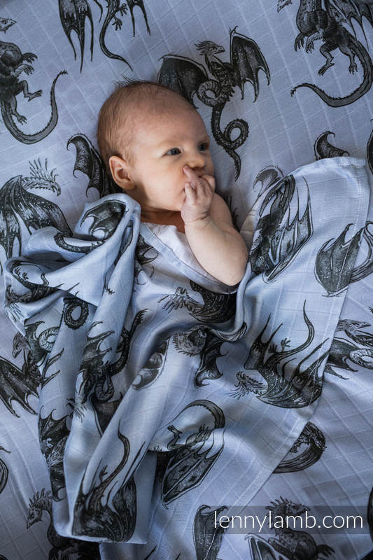 Lenny Lamb - Muslin Square - DRAGON BLACK & GREY (grade B) DRAGON BLACK GREY B