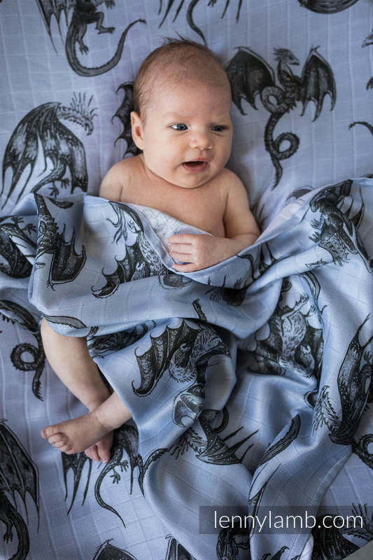 Lenny Lamb - Muslin Square - DRAGON BLACK & GREY (grade B) DRAGON BLACK GREY B
