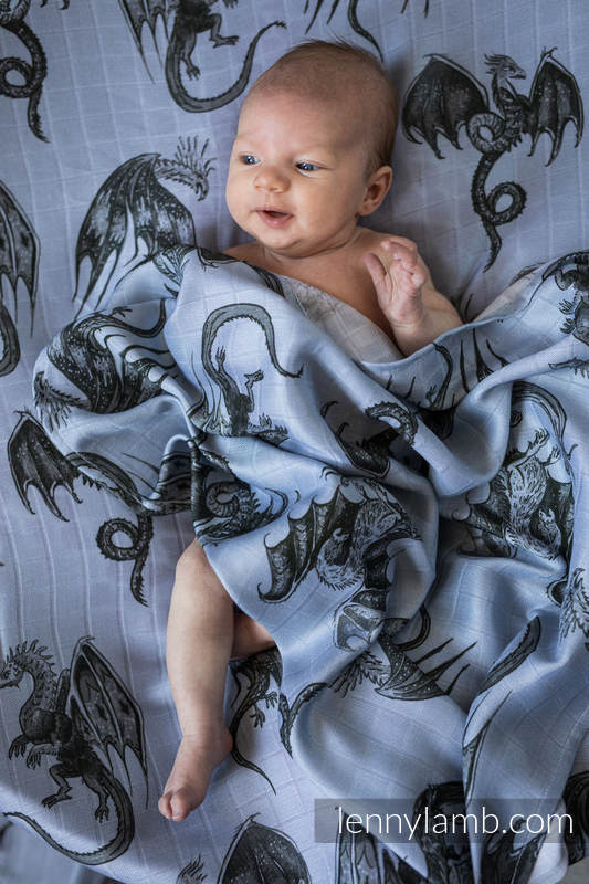 Lenny Lamb - Muslin Square - DRAGON BLACK & GREY (grade B) DRAGON BLACK GREY B