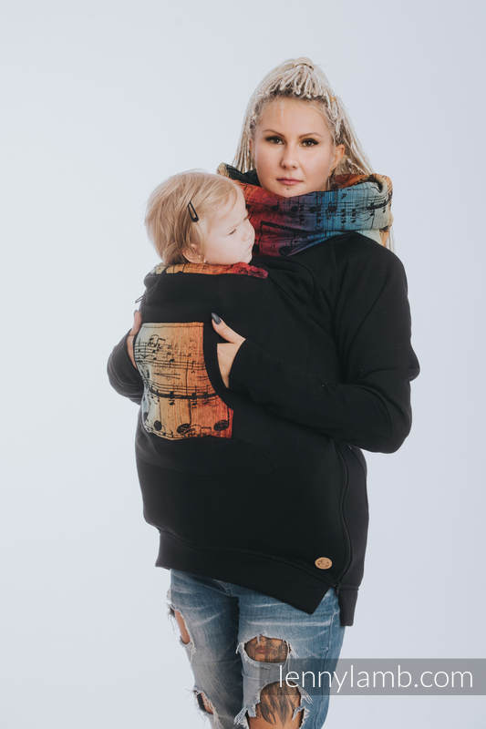 Lenny Lamb - Babywearing Sweatshirt 3.0 - Black with Symphony Rainbow Dark - size L L Lenny Lamb - Babywearing Sweatshirt 3.0 - Black with Symphony Rainbow Dark - size L L